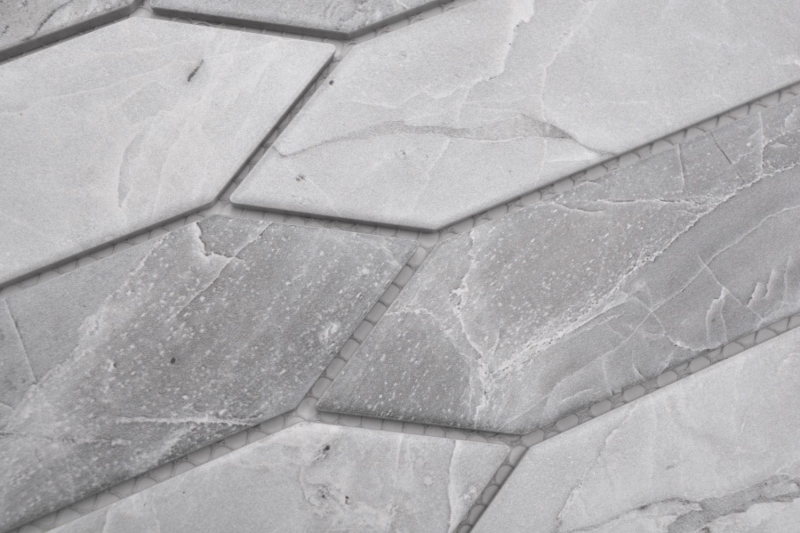 Mosaico ceramico dipinto a mano esagono esagono effetto pietra allungato grigio chiaro opaco MOS13-L0206_m
