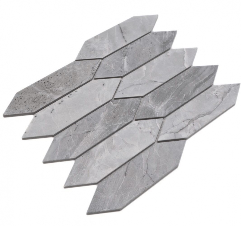 Mosaico ceramico dipinto a mano esagono esagono effetto pietra allungato grigio chiaro opaco MOS13-L0206_m