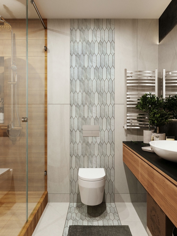 Mosaico ceramico dipinto a mano esagono esagono effetto pietra allungato grigio chiaro opaco MOS13-L0206_m