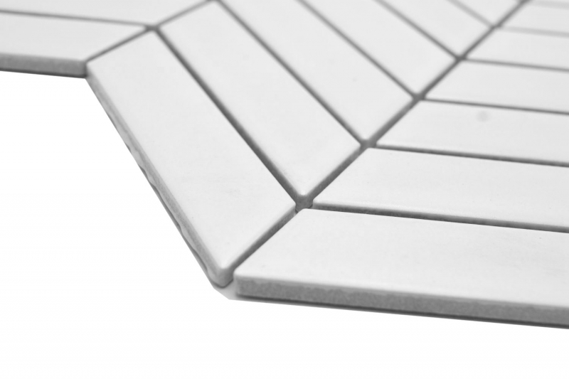 Mosaico ceramico dipinto a mano a spina di pesce tinta unita bianco opaco MOS24-EV21_m