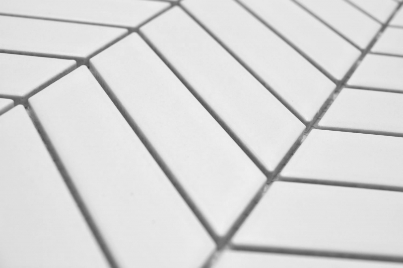 Mosaico ceramico dipinto a mano a spina di pesce tinta unita bianco opaco MOS24-EV21_m
