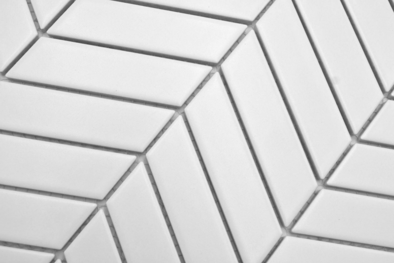 Mosaico ceramico dipinto a mano a spina di pesce tinta unita bianco opaco MOS24-EV21_m