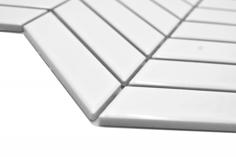Mosaico ceramico dipinto a mano a spina di pesce uni bianco lucido MOS24-EV31_m