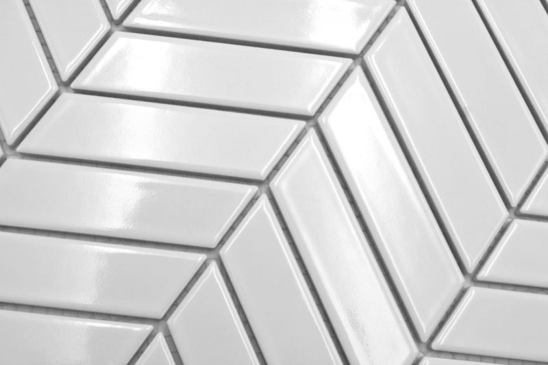 Mosaico ceramico dipinto a mano a spina di pesce uni bianco lucido MOS24-EV31_m