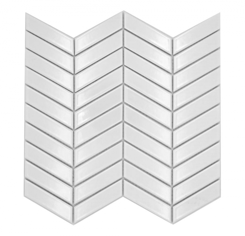 Mosaico ceramico dipinto a mano a spina di pesce uni bianco lucido MOS24-EV31_m