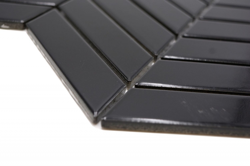 Mosaico ceramico dipinto a mano a spina di pesce uni nero lucido MOS24-EV39_m