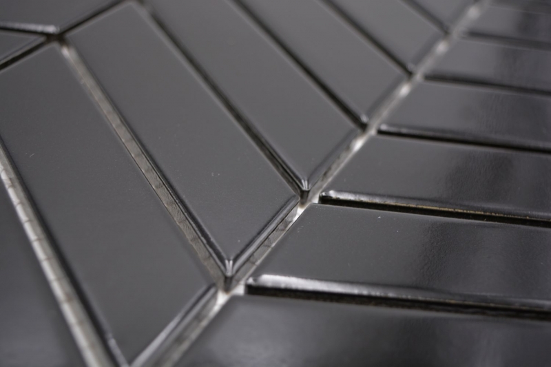 Mosaico ceramico dipinto a mano a spina di pesce uni nero lucido MOS24-EV39_m