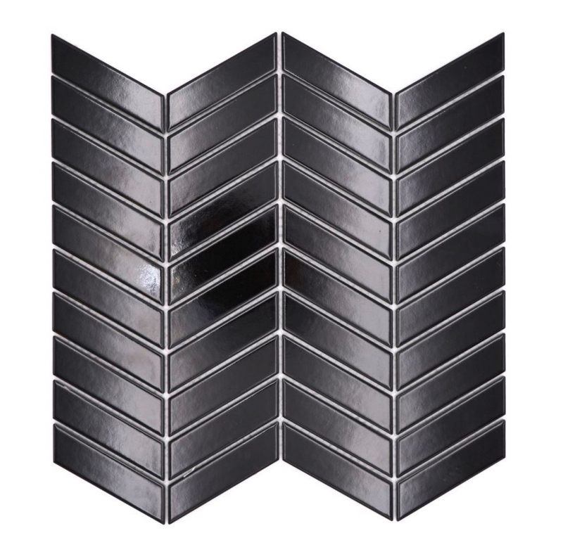 Mosaico ceramico dipinto a mano a spina di pesce uni nero lucido MOS24-EV39_m