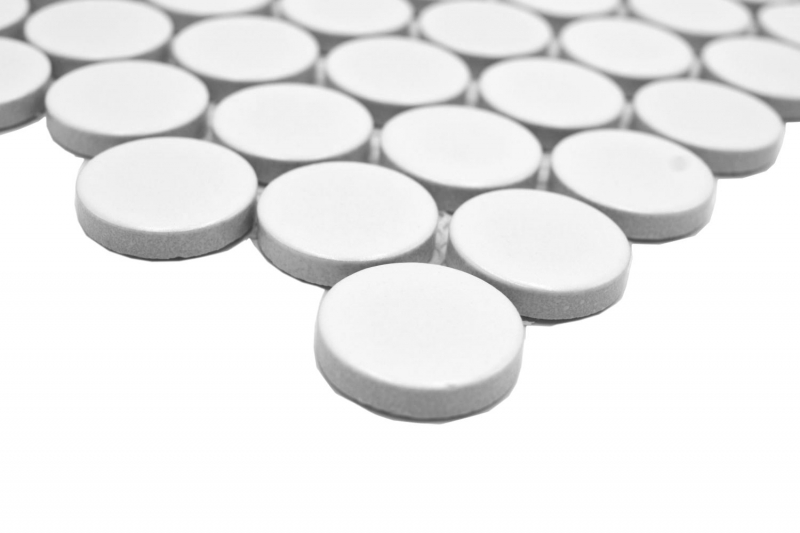 Piastrella di ceramica a mosaico decorata a mano Button Loop Penny Round tinta unita bianco opaco MOS10-0111GR_m