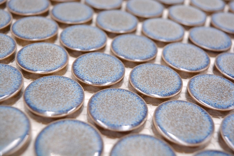 Piastrella di ceramica a mosaico decorata a mano Button Loop Penny Round uni grigio-blu antracite lucido MOS10-0204GR_m