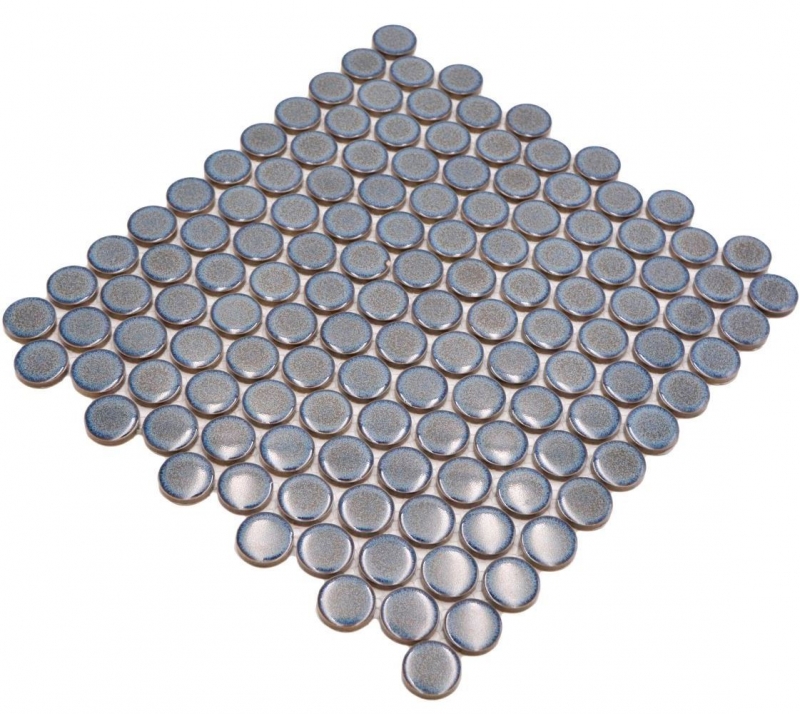 Piastrella di ceramica a mosaico decorata a mano Button Loop Penny Round uni grigio-blu antracite lucido MOS10-0204GR_m