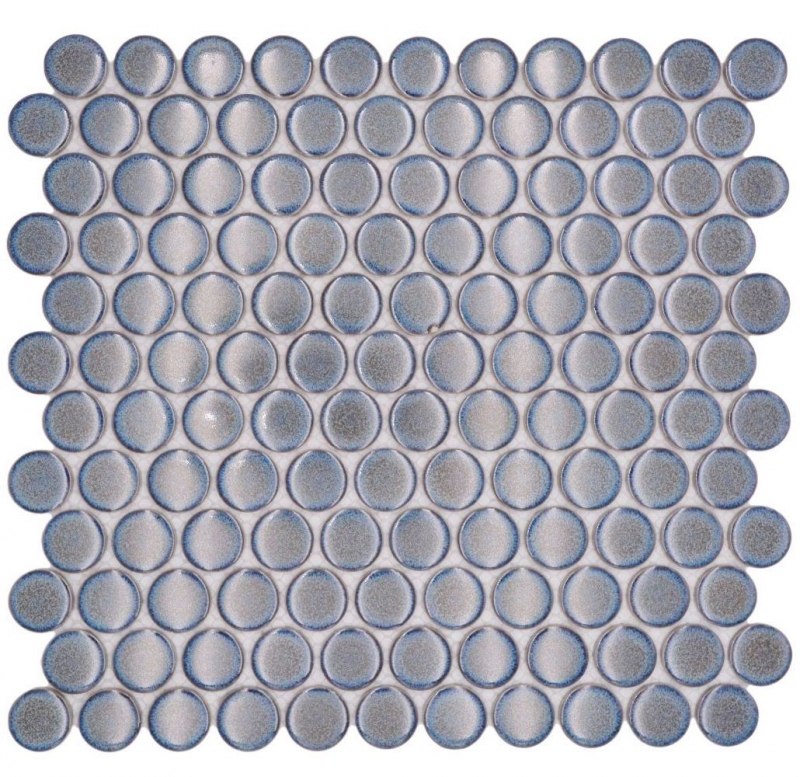 Piastrella di ceramica a mosaico decorata a mano Button Loop Penny Round uni grigio-blu antracite lucido MOS10-0204GR_m