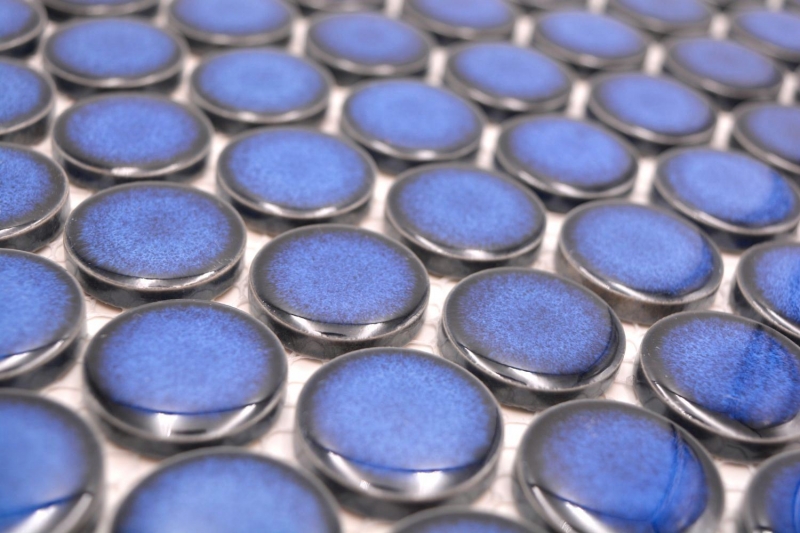 Piastrella di ceramica a mosaico decorata a mano Button Loop Penny Round uni blu cobalto lucido MOS10-0405GR_m