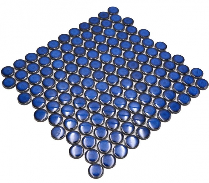 Piastrella di ceramica a mosaico decorata a mano Button Loop Penny Round uni blu cobalto lucido MOS10-0405GR_m