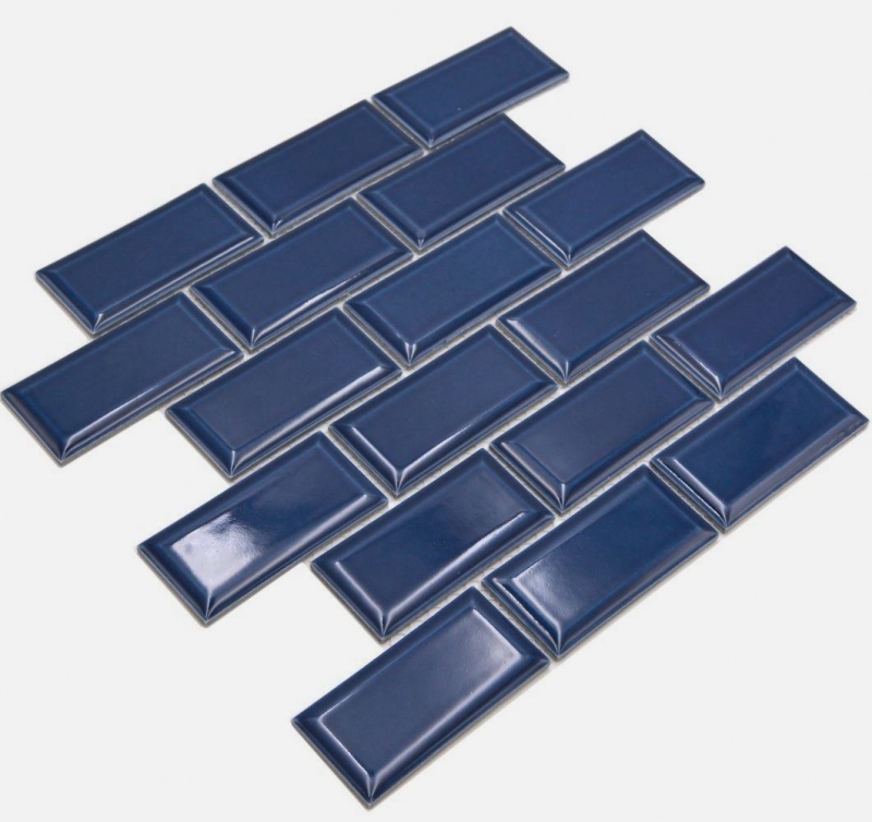 Mosaico ceramico dipinto a mano Metro composite look uni blu cobalto MOS24-04K_m