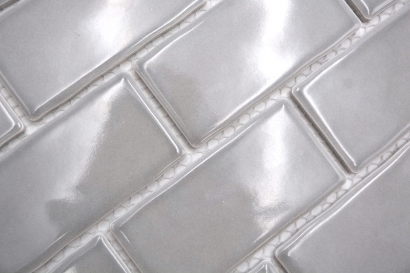 Mosaico ceramico dipinto a mano Metro Sybway composito uni stone grey light grey glossy MOS26-345_m