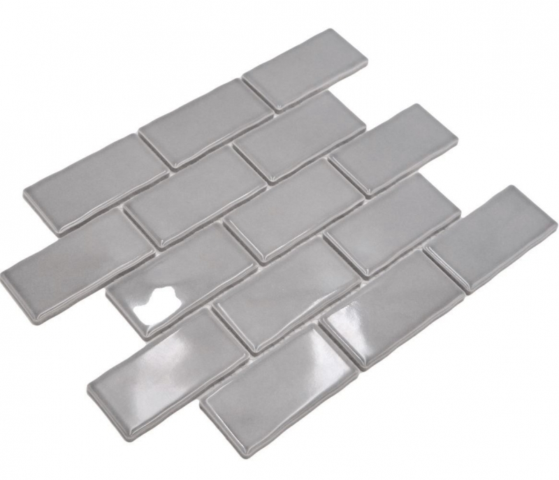 Mosaico ceramico dipinto a mano Metro Sybway composito uni stone grey light grey glossy MOS26-345_m