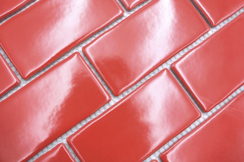 Mosaico ceramico dipinto a mano Metro Sybway composito uni rosso fuoco lucido MOS26-567_m