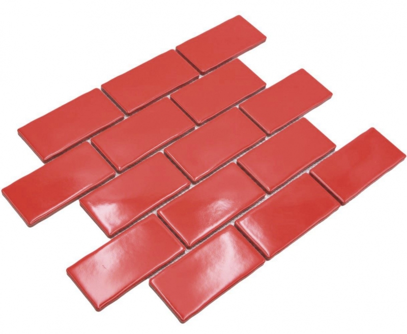 Mosaico ceramico dipinto a mano Metro Sybway composito uni rosso fuoco lucido MOS26-567_m