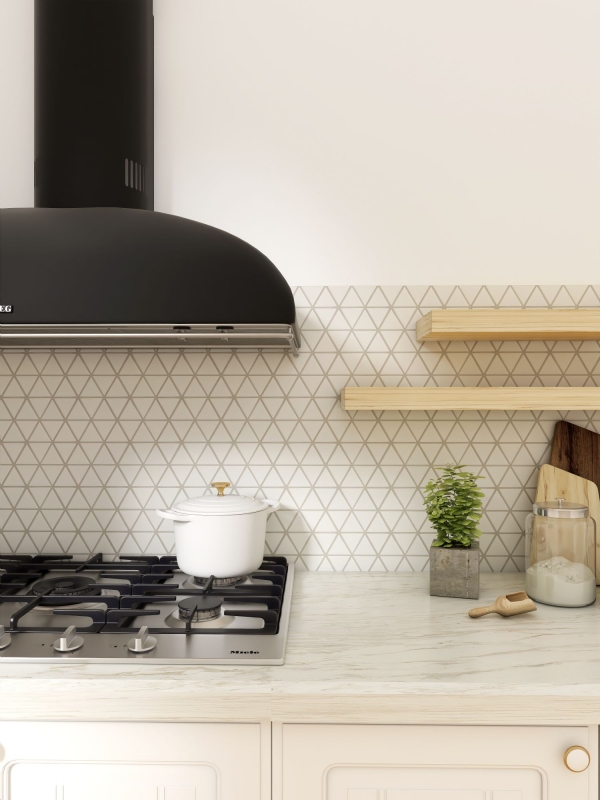 Piastrella di mosaico ceramico dipinta a mano triangolo diamante tinta unita bianco opaco MOS13-t41_m