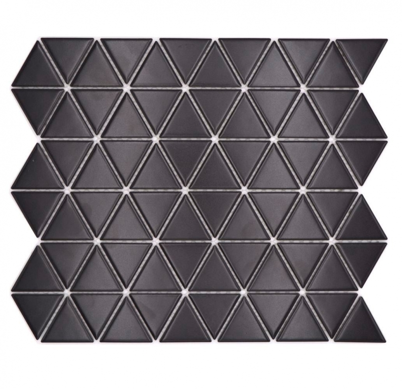 Piastrella di mosaico ceramico dipinta a mano triangolo diamante tinta unita nero opaco MOS13-t49_m