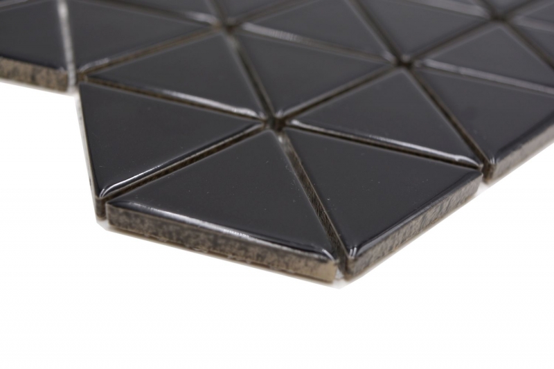 Piastrella di mosaico in ceramica dipinta a mano triangolo diamante tinta unita nero lucido MOS13-t59_m