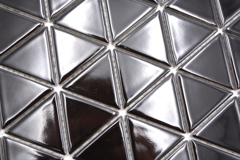 Piastrella di mosaico in ceramica dipinta a mano triangolo diamante tinta unita nero lucido MOS13-t59_m