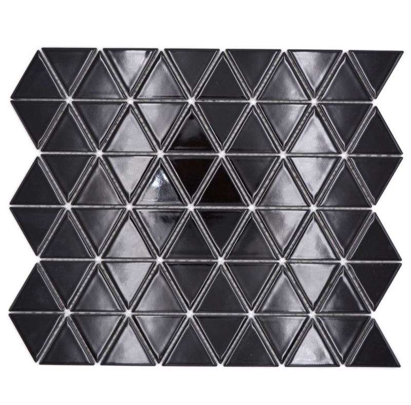 Piastrella di mosaico in ceramica dipinta a mano triangolo diamante tinta unita nero lucido MOS13-t59_m