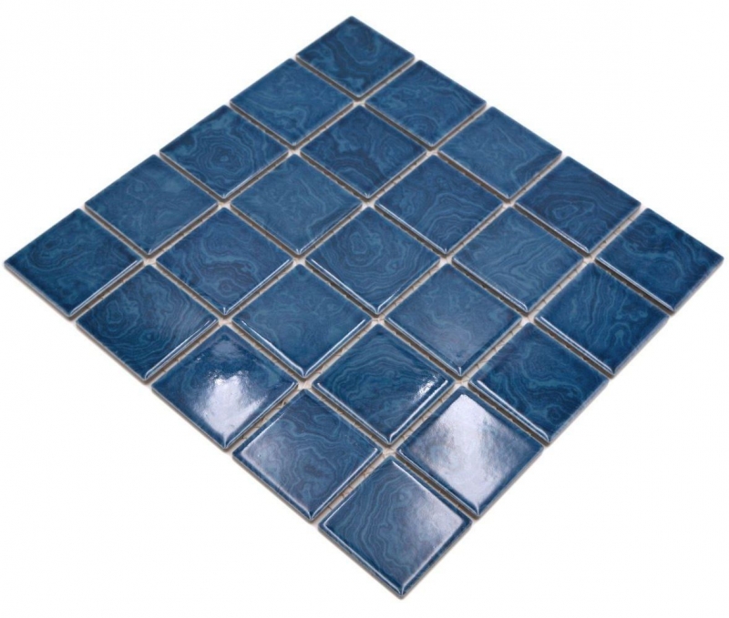 Piastrella di mosaico in ceramica dipinta a mano blu ghiaccio striature blu MOS14-0404_m