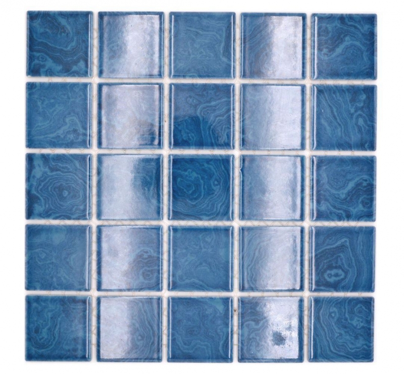 Piastrella di mosaico in ceramica dipinta a mano blu ghiaccio striature blu MOS14-0404_m