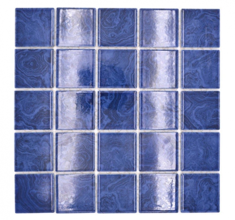 Piastrella di mosaico in ceramica dipinta a mano blu cobalto striature azzurre MOS14-0406_m
