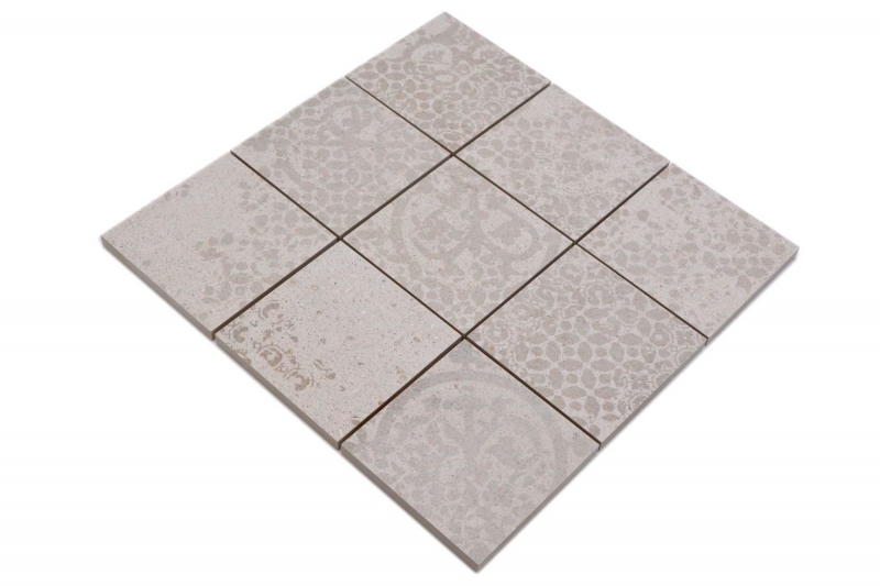 Mosaico ceramico dipinto a mano in gres porcellanato grigio chiaro fantasia beige MOS23-B5_m