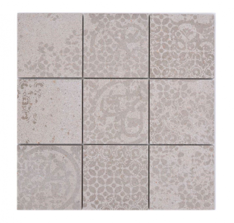 Mosaico ceramico dipinto a mano in gres porcellanato grigio chiaro fantasia beige MOS23-B5_m