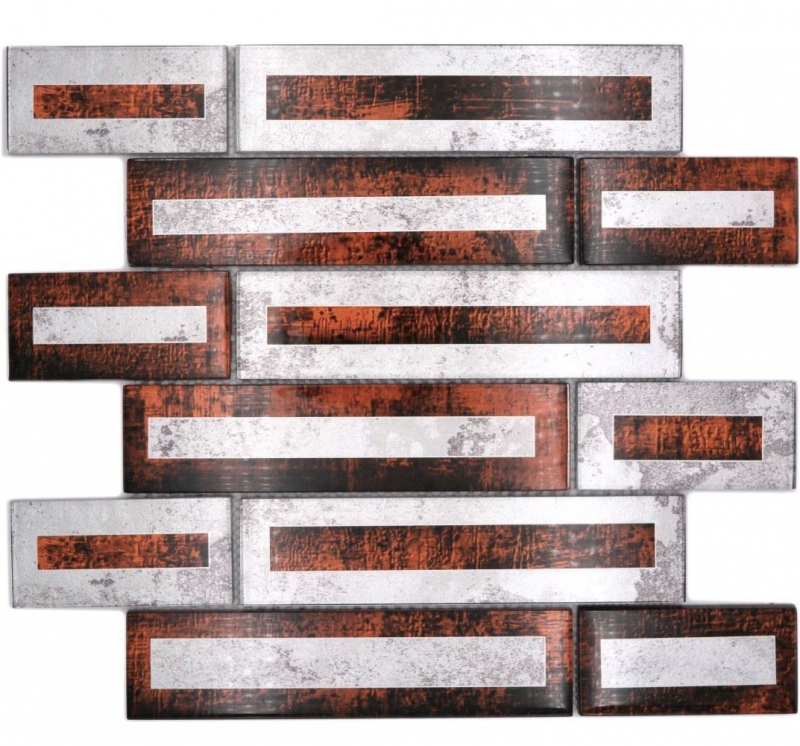 Mosaico di vetro dipinto a mano tessere di mosaico 2D-look marrone grigio argento sfumato MOS88-W1_m