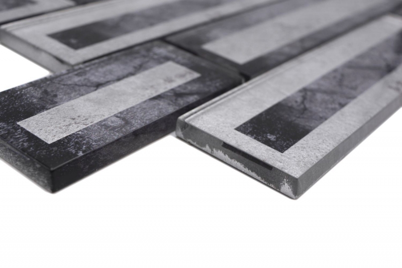 Mosaico di vetro dipinto a mano tessere di mosaico 2D look nero grigio argento sfumato MOS88-W5_m