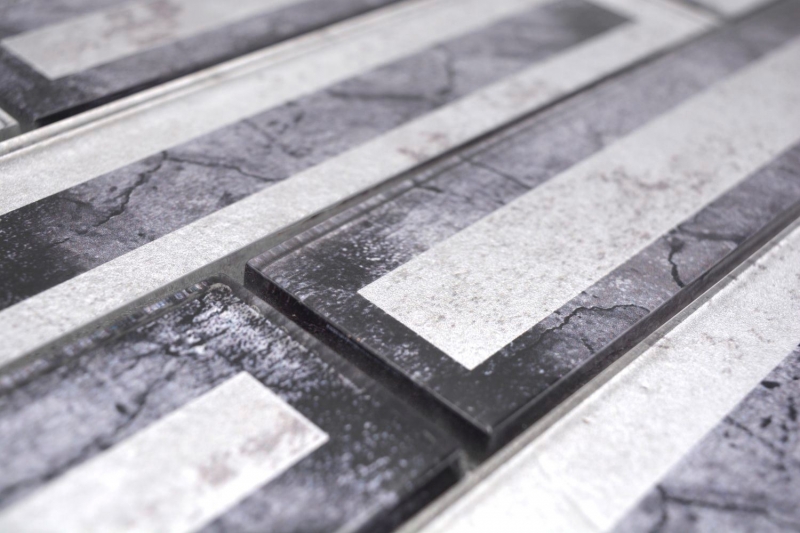 Mosaico di vetro dipinto a mano tessere di mosaico 2D look nero grigio argento sfumato MOS88-W5_m