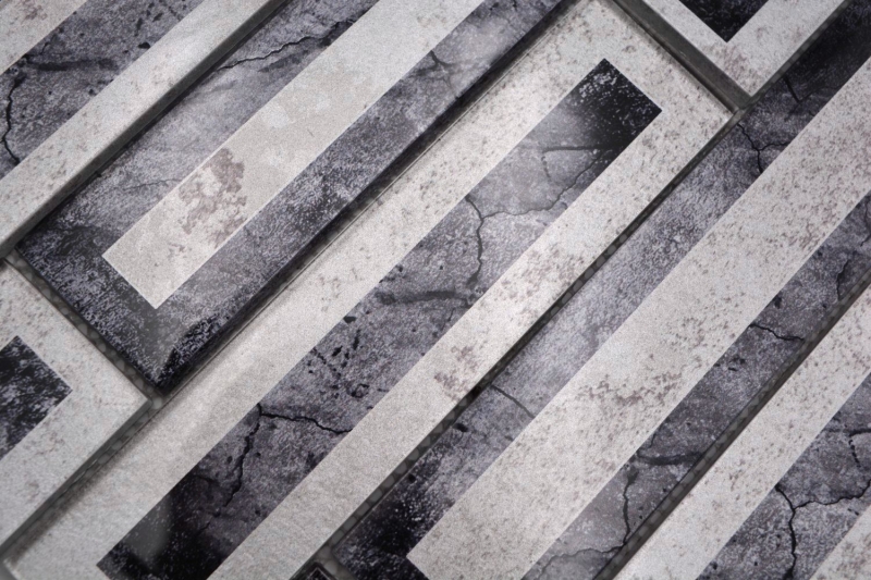 Mosaico di vetro dipinto a mano tessere di mosaico 2D look nero grigio argento sfumato MOS88-W5_m