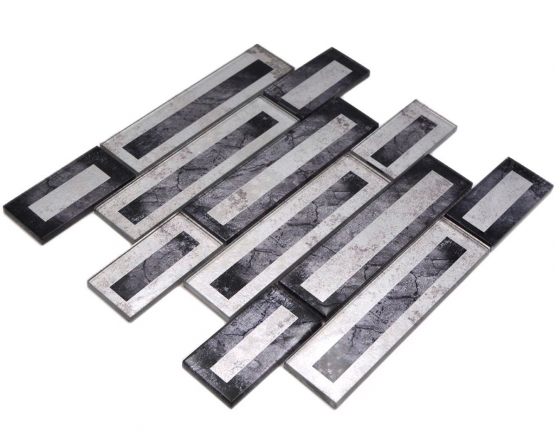 Mosaico di vetro dipinto a mano tessere di mosaico 2D look nero grigio argento sfumato MOS88-W5_m