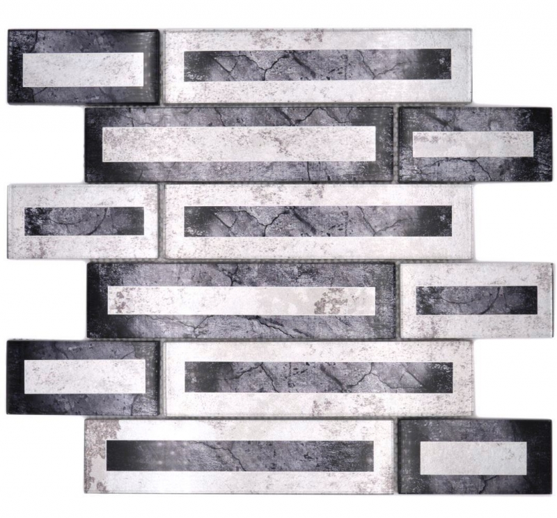 Mosaico di vetro dipinto a mano tessere di mosaico 2D look nero grigio argento sfumato MOS88-W5_m