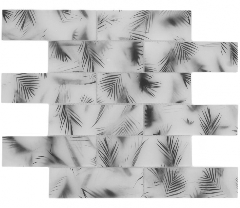 Piastrella di mosaico di vetro campione a mano composito bianco nero opaco aspetto foglia MOS88-FL25_m