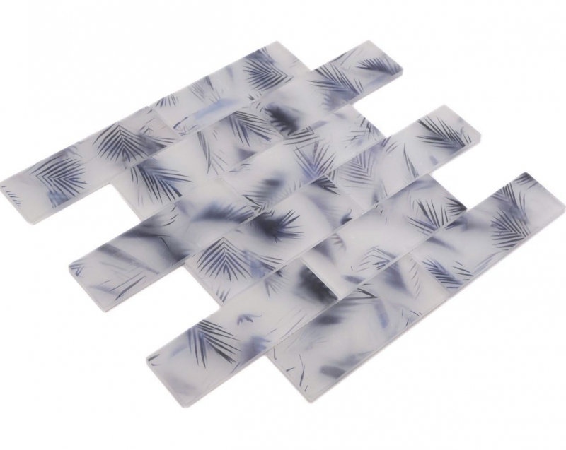 Mosaico in vetro dipinto a mano composito bianco blu opaco effetto foglia MOS88-FL34_m