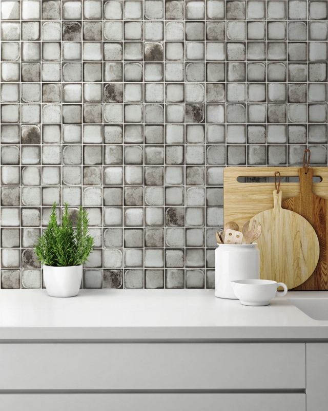 Piastrella di mosaico di vetro dipinta a mano Retro Vinatage stile cemento grigio urbano MOS88-S04_m