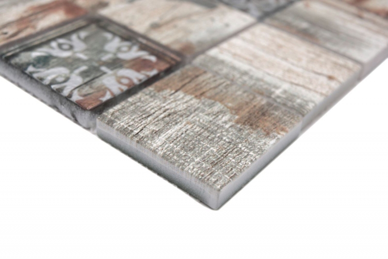 Mosaico in vetro dipinto a mano Medio Vintage Patchwork beige ornamento effetto legno MOS160-W700_m
