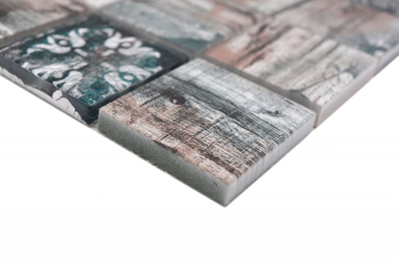 Mosaico in vetro dipinto a mano Medio Vintage Patchwork grigio marrone verde pastello ornamento effetto legno MOS160-W900_m