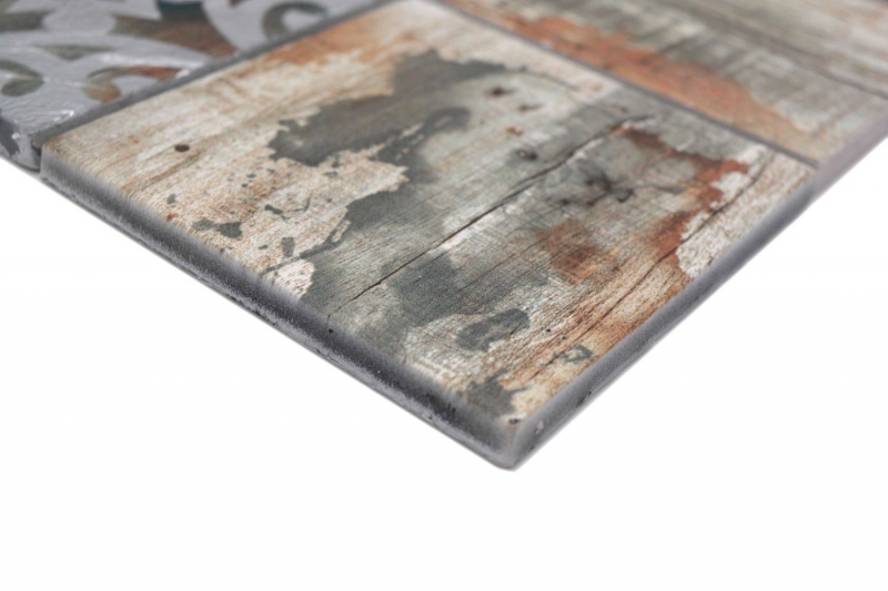Mosaico in vetro dipinto a mano Piastrella Vintage Patchwork beige ornamento effetto legno MOS160-W750_m