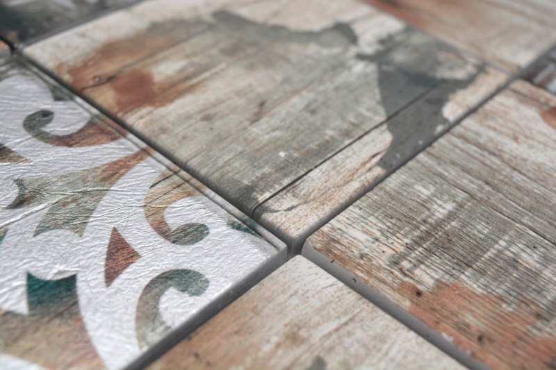 Mosaico in vetro dipinto a mano Piastrella Vintage Patchwork beige ornamento effetto legno MOS160-W750_m