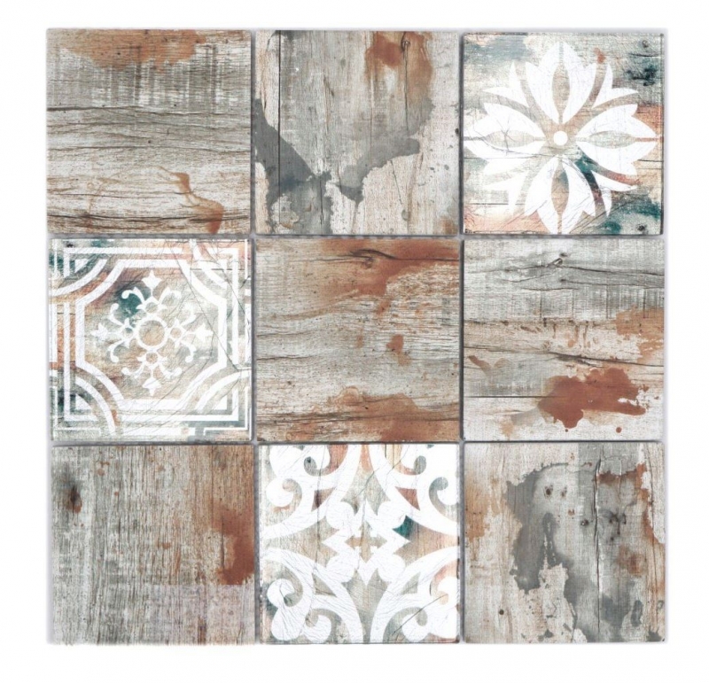 Mosaico in vetro dipinto a mano Piastrella Vintage Patchwork beige ornamento effetto legno MOS160-W750_m