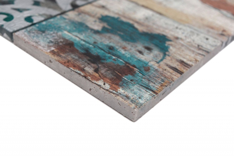 Mosaico in vetro dipinto a mano Piastrella Vintage Patchwork beige pertrol effetto legno MOS160-W850_m