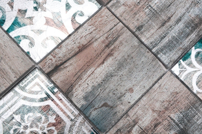 Mosaico in vetro dipinto a mano Piastrella Vintage Patchwork grigio marrone pastello verde effetto legno MOS160-W950_m