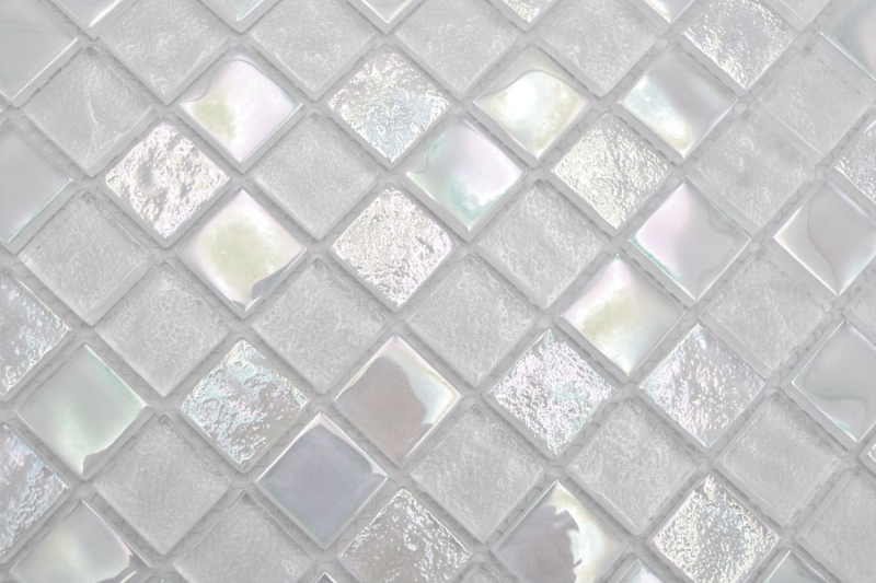 Mosaico in vetro dipinto a mano piccola infradito iridescente bianco multicolore MOS65-S10_m